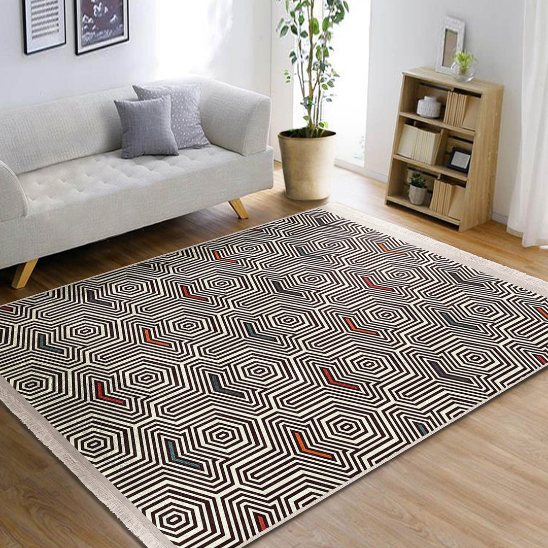 Geometric Area Rug|Modern Style Rug|Boho Design Carpet|Machine-Washable Fringed Non-Slip Mat|Multi-Purpose Anti-Slip Abstract Stylish Carpet