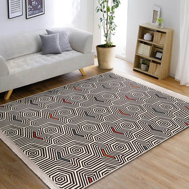 Geometric Area Rug|Modern Style Rug|Boho Design Carpet|Machine-Washable Fringed Non-Slip Mat|Multi-Purpose Anti-Slip Abstract Stylish Carpet