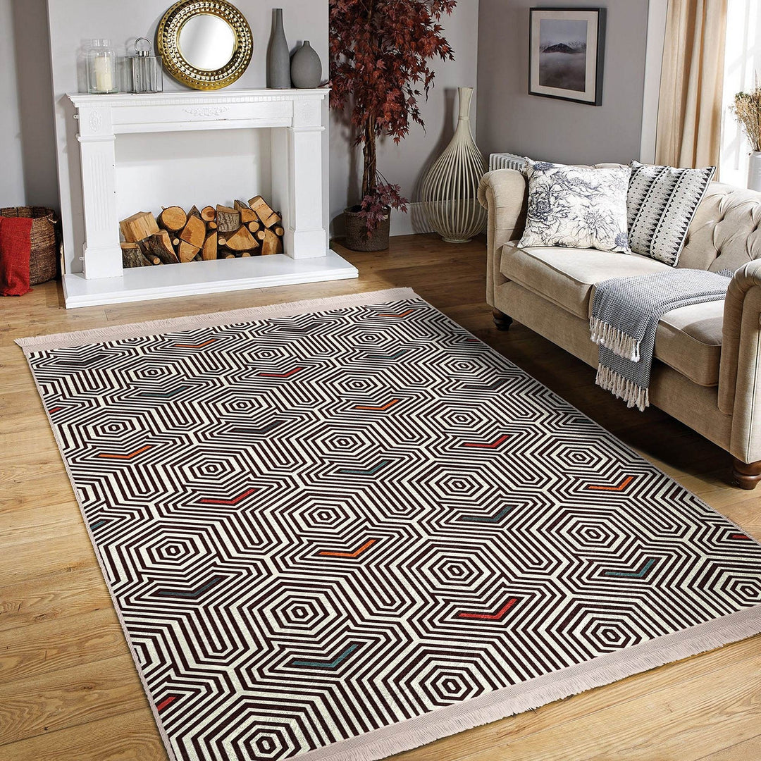 Geometric Area Rug|Modern Style Rug|Boho Design Carpet|Machine-Washable Fringed Non-Slip Mat|Multi-Purpose Anti-Slip Abstract Stylish Carpet