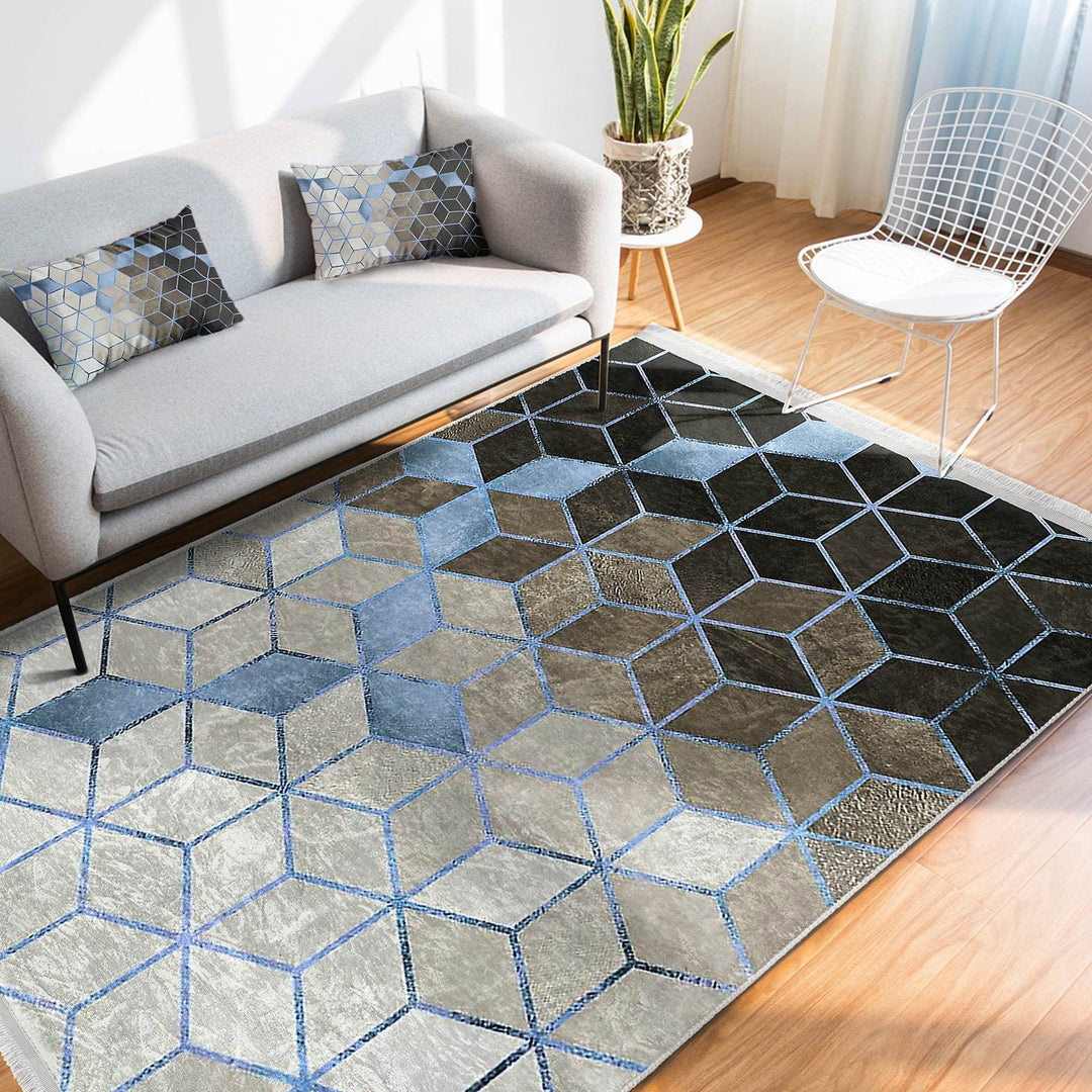 Mosaic Pattern Rug|Geometric Area Rug|Geometric Carpet|Machine-Washable Fringed Non-Slip Mat|Multi-Purpose Anti-Slip Abstract Area Carpet