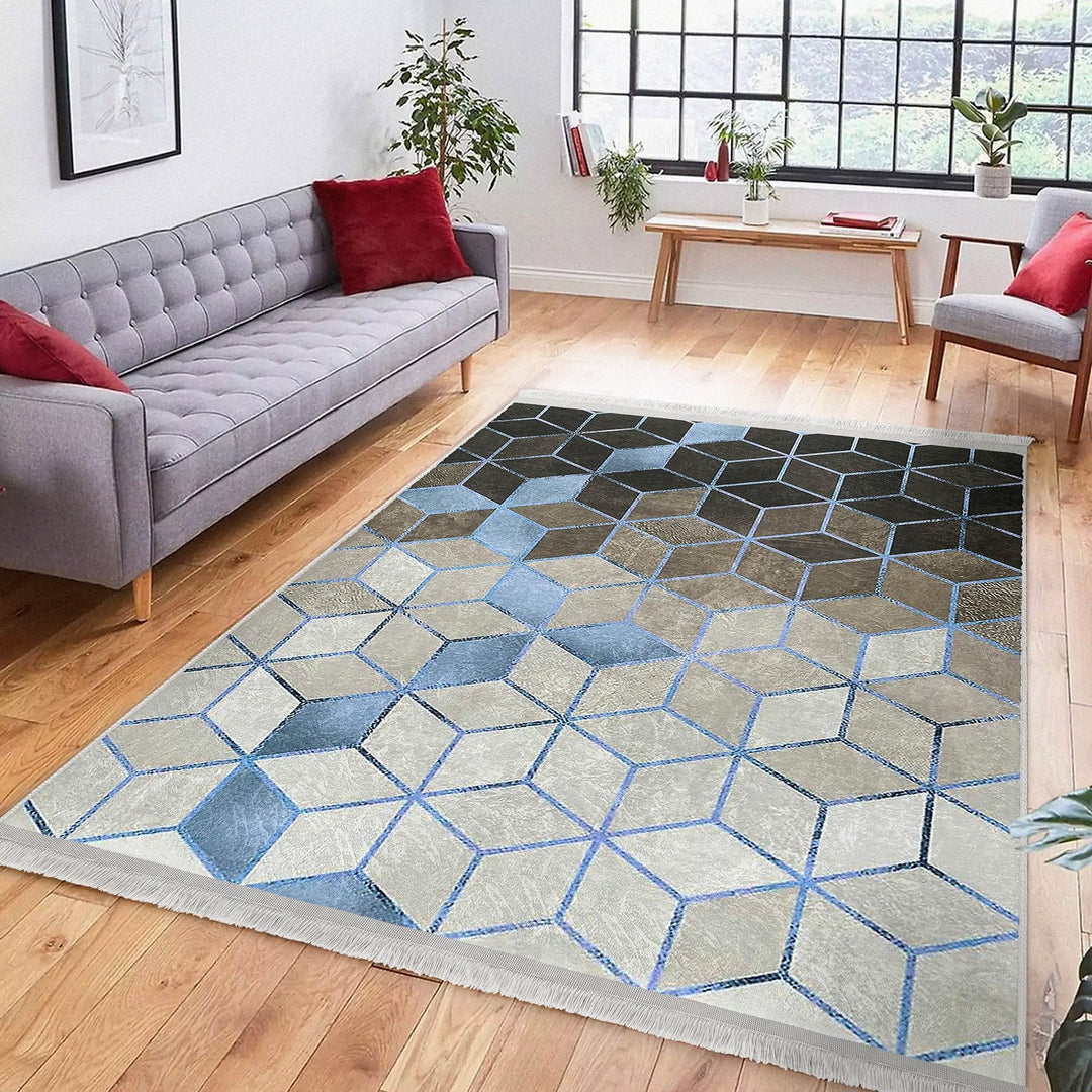 Mosaic Pattern Rug|Geometric Area Rug|Geometric Carpet|Machine-Washable Fringed Non-Slip Mat|Multi-Purpose Anti-Slip Abstract Area Carpet