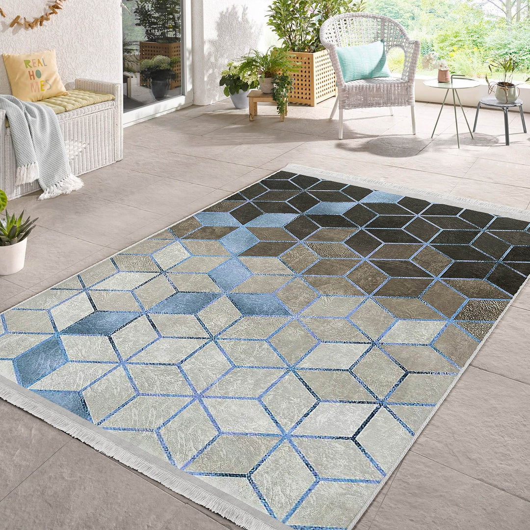 Mosaic Pattern Rug|Geometric Area Rug|Geometric Carpet|Machine-Washable Fringed Non-Slip Mat|Multi-Purpose Anti-Slip Abstract Area Carpet