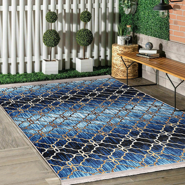 Geometric Area Rug|Farmhouse Style Rug|Boho Design Carpet|Machine-Washable Fringed Non-Slip Mat|Multi-Purpose Anti-Slip Abstract Carpet