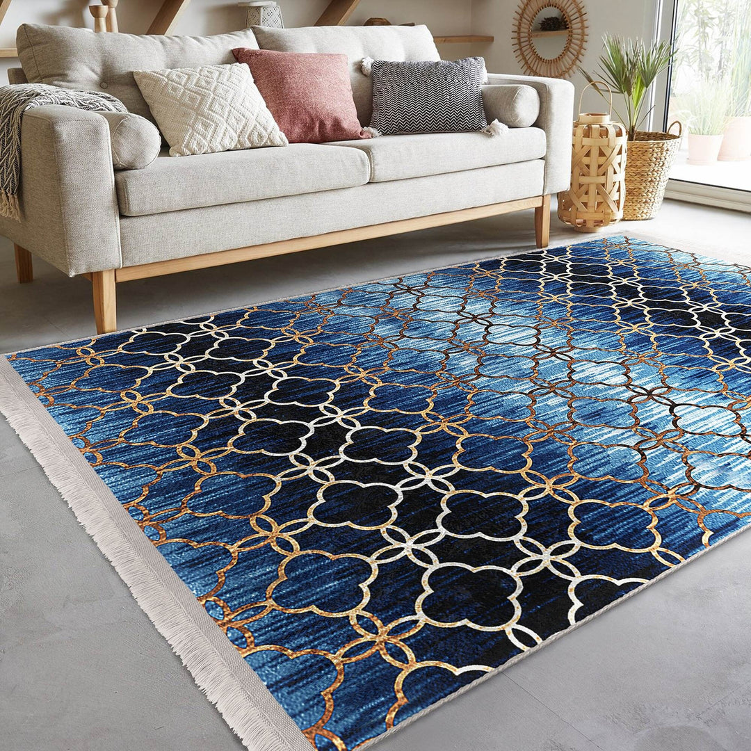 Geometric Area Rug|Farmhouse Style Rug|Boho Design Carpet|Machine-Washable Fringed Non-Slip Mat|Multi-Purpose Anti-Slip Abstract Carpet