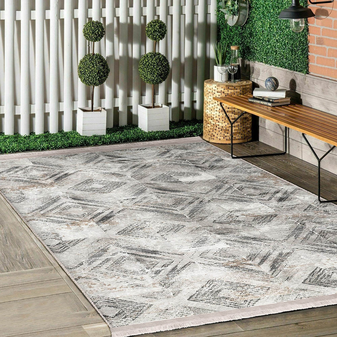 Abstract Area Carpet|Diamond Pattern Rug|Boho Design Rug|Machine-Washable Fringed Non-Slip Mat|Multi-Purpose Anti-Slip Housewarming Carpet