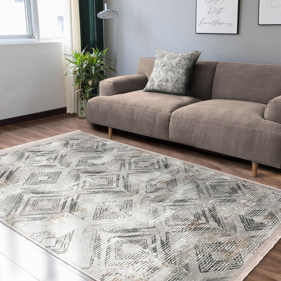 Abstract Area Carpet|Diamond Pattern Rug|Boho Design Rug|Machine-Washable Fringed Non-Slip Mat|Multi-Purpose Anti-Slip Housewarming Carpet