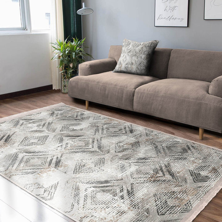 Abstract Area Carpet|Diamond Pattern Rug|Boho Design Rug|Machine-Washable Fringed Non-Slip Mat|Multi-Purpose Anti-Slip Housewarming Carpet