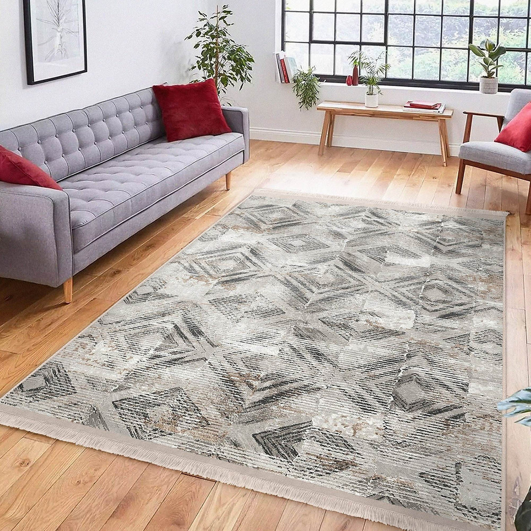 Abstract Area Carpet|Diamond Pattern Rug|Boho Design Rug|Machine-Washable Fringed Non-Slip Mat|Multi-Purpose Anti-Slip Housewarming Carpet