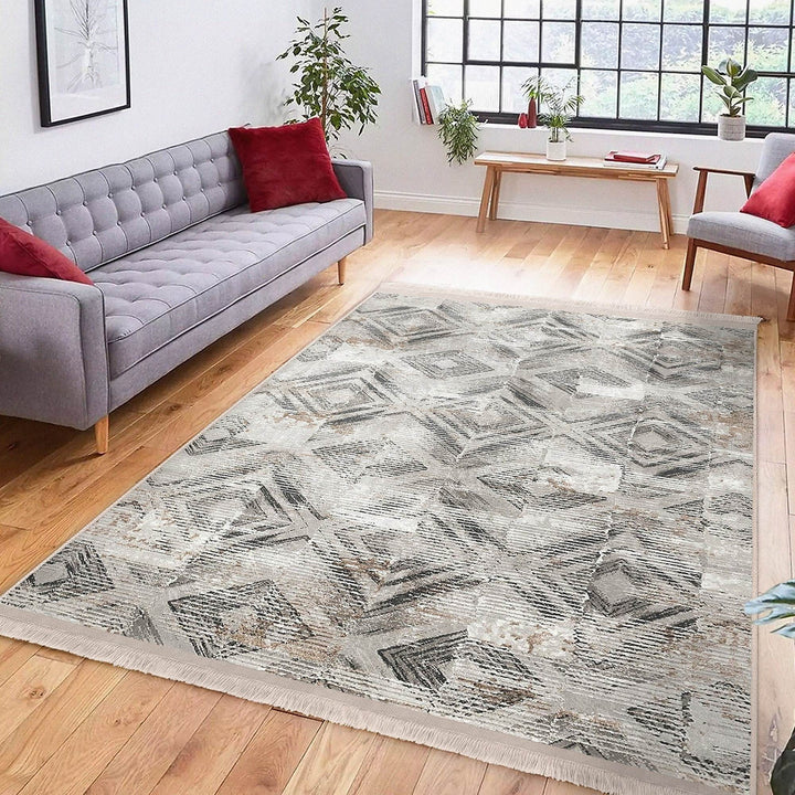 Abstract Area Carpet|Diamond Pattern Rug|Boho Design Rug|Machine-Washable Fringed Non-Slip Mat|Multi-Purpose Anti-Slip Housewarming Carpet