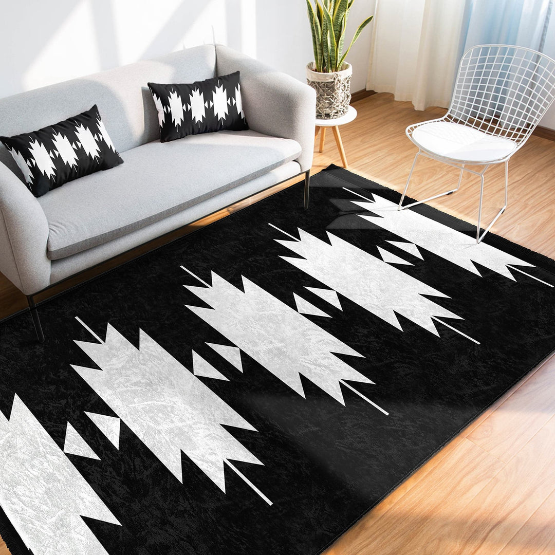 Rug Design Carpet|Southwestern Decor|Rustic Pattern Machine-Washable Non-Slip Rug|Aztec Fringed Anti-Slip Floor Mat|Ethnic Geometric Carpet
