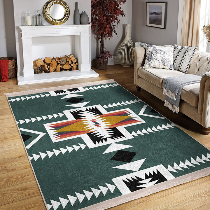 Rug Design Carpet|Southwestern Rug|Ethnic Pattern Machine-Washable Non-Slip Rug|Aztec Fringed Anti-Slip Floor Mat|Rustic Geometric Decor