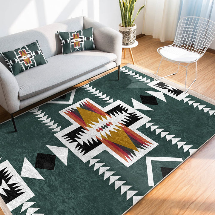 Rug Design Carpet|Southwestern Rug|Ethnic Pattern Machine-Washable Non-Slip Rug|Aztec Fringed Anti-Slip Floor Mat|Rustic Geometric Decor