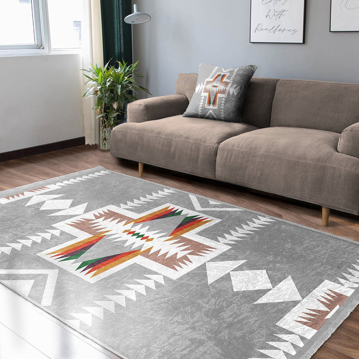 Rug Design Carpet|Ethnic Geometric Decor|Southwestern Rug|Rustic Pattern Machine-Washable Non-Slip Carpet|Aztec Fringed Anti-Slip Floor Mat