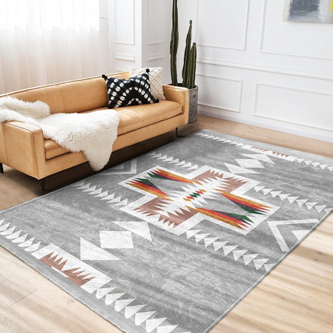 Rug Design Carpet|Ethnic Geometric Decor|Southwestern Rug|Rustic Pattern Machine-Washable Non-Slip Carpet|Aztec Fringed Anti-Slip Floor Mat