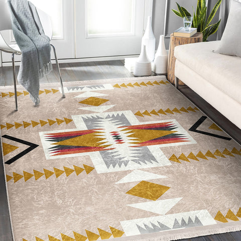 Southwestern Rug|Rug Design Carpet|Rustic Pattern Machine-Washable Non-Slip Mat|Aztec Fringed Anti-Slip Floor Mat|Ethnic Geometric Decor