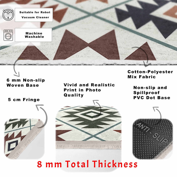 Rug Design Carpet|Southwestern Rug|Kilim Pattern Machine-Washable Non-Slip Mat|Aztec Fringed Anti-Slip Floor Mat|Ethnic Geometric Decor