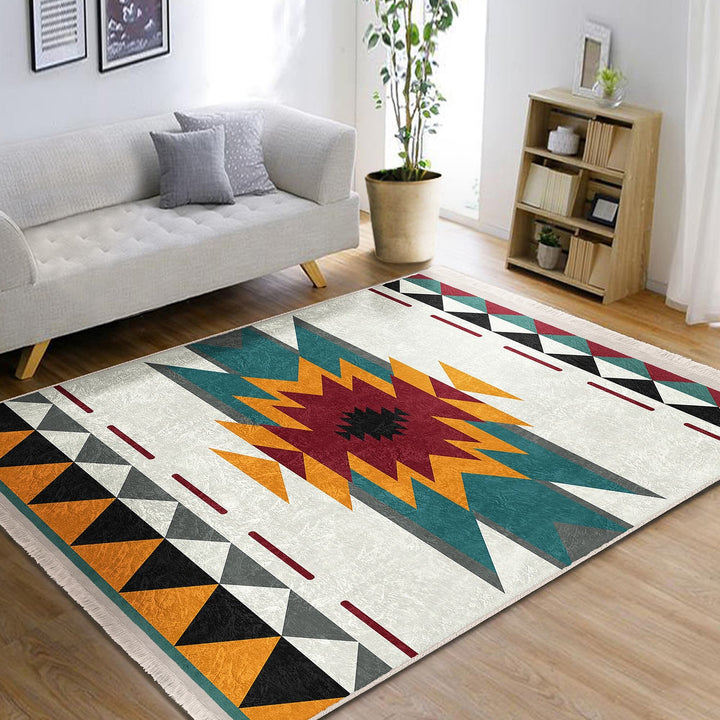 Rug Design Carpet|Terracotta Southwestern Rug|Rustic Pattern Machine-Washable Non-Slip Rug|Aztec Fringed Anti-Slip Floor Mat|Ethnic Decor