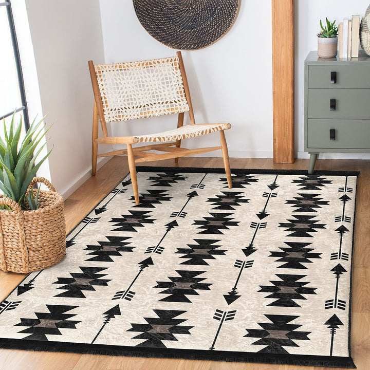 Rug Design Carpet|Farmhouse Southwestern Rug|Rustic Pattern Machine-Washable Non-Slip Mat|Aztec Fringed Anti-Slip Floor Mat|Ethnic Carpet