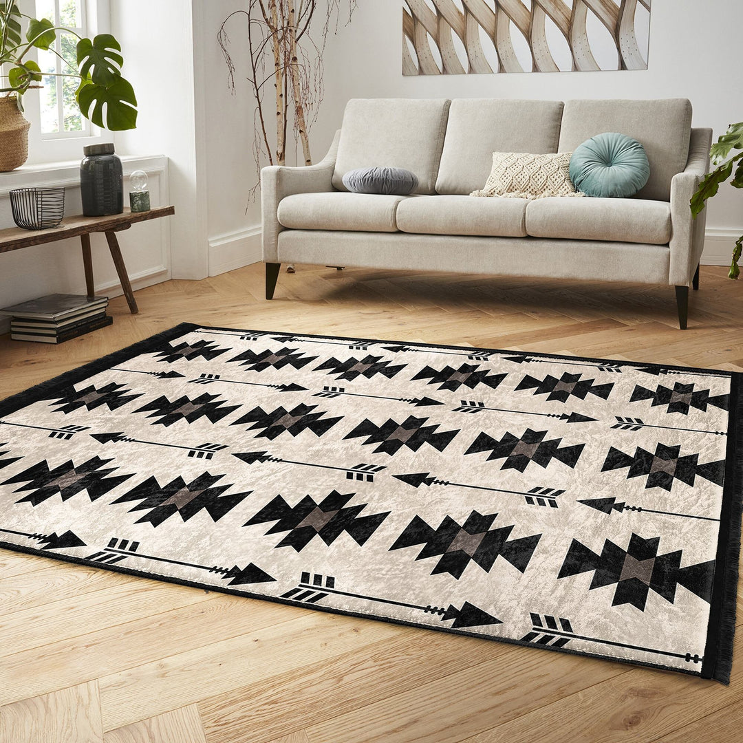 Rug Design Carpet|Farmhouse Southwestern Rug|Rustic Pattern Machine-Washable Non-Slip Mat|Aztec Fringed Anti-Slip Floor Mat|Ethnic Carpet