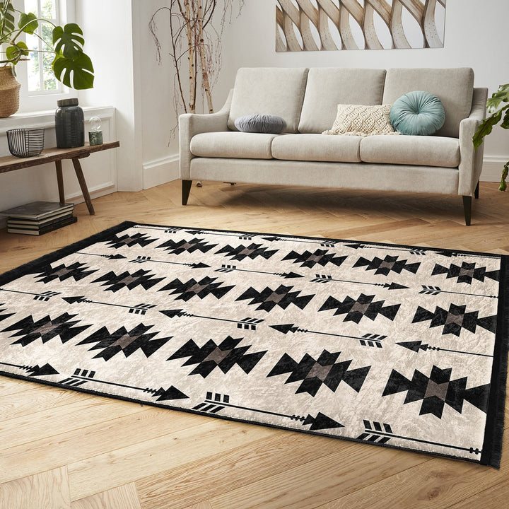 Rug Design Carpet|Farmhouse Southwestern Rug|Rustic Pattern Machine-Washable Non-Slip Mat|Aztec Fringed Anti-Slip Floor Mat|Ethnic Carpet
