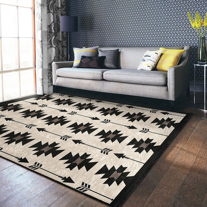 Rug Design Carpet|Farmhouse Southwestern Rug|Rustic Pattern Machine-Washable Non-Slip Mat|Aztec Fringed Anti-Slip Floor Mat|Ethnic Carpet