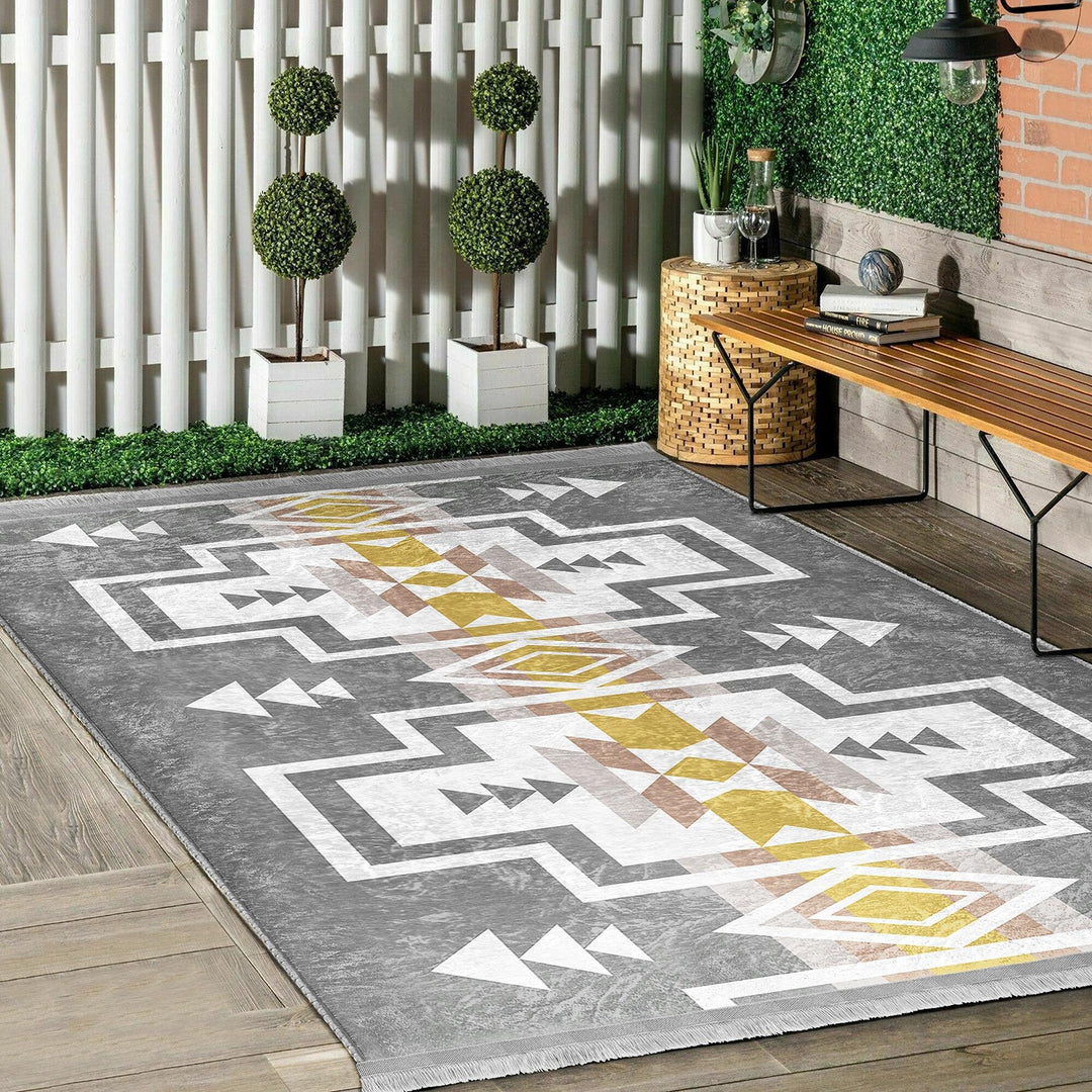 Rug Pattern Carpet|Ethnic Geometric Rug|Southwestern Carpet|Aztec Print Fringed Floor Covering|Rustic Design Machine-Washable Non-Slip Mat