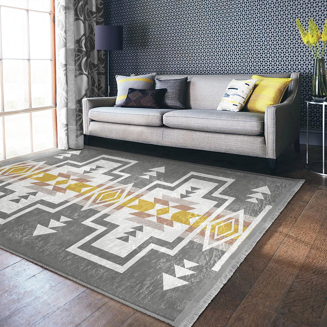 Rug Pattern Carpet|Ethnic Geometric Rug|Southwestern Carpet|Aztec Print Fringed Floor Covering|Rustic Design Machine-Washable Non-Slip Mat