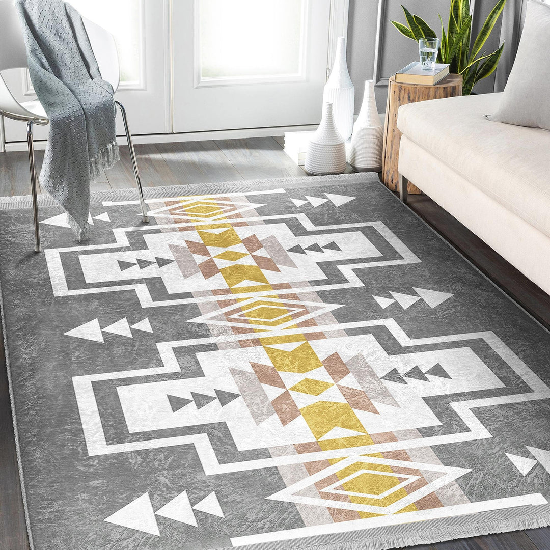 Rug Pattern Carpet|Ethnic Geometric Rug|Southwestern Carpet|Aztec Print Fringed Floor Covering|Rustic Design Machine-Washable Non-Slip Mat