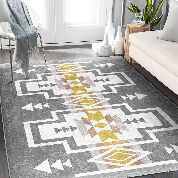 Rug Pattern Carpet|Ethnic Geometric Rug|Southwestern Carpet|Aztec Print Fringed Floor Covering|Rustic Design Machine-Washable Non-Slip Mat