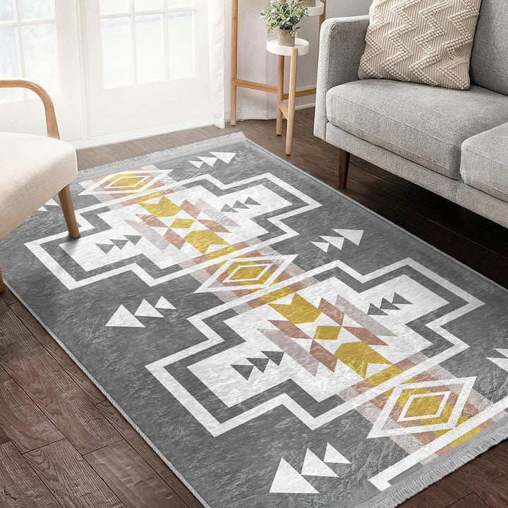 Rug Pattern Carpet|Ethnic Geometric Rug|Southwestern Carpet|Aztec Print Fringed Floor Covering|Rustic Design Machine-Washable Non-Slip Mat