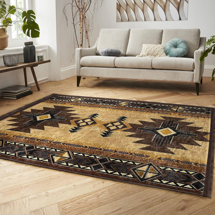 Rug Design Carpet|Ethnic Decorative Area Rug|Southwestern Carpet|Aztec Fringed Floor Covering|Rustic Pattern Machine-Washable Non-Slip Rug