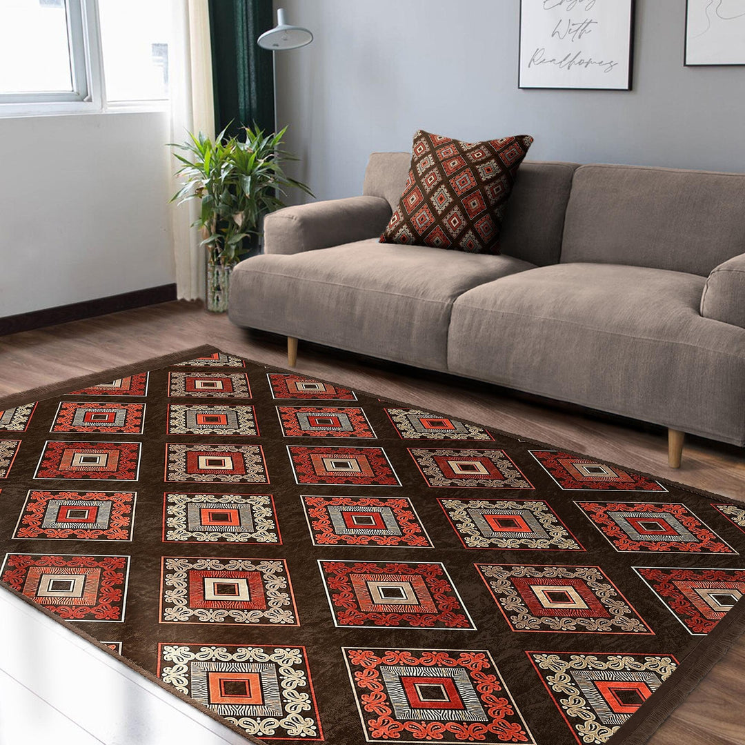 Rug Design Carpet|Ethnic Geometric Rug|Southwestern Carpet|Kilim Pattern Fringed Floor Covering|Rustic Pattern Machine-Washable Non-Slip Rug