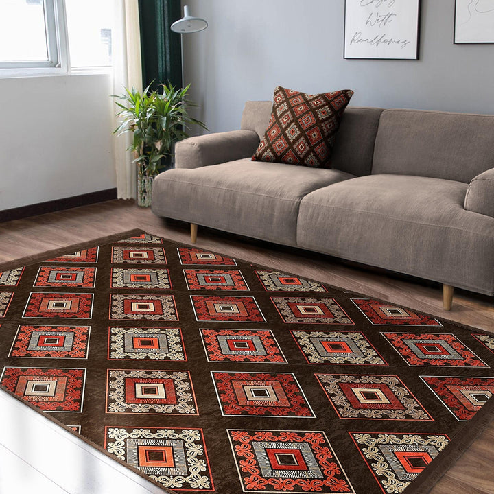 Rug Design Carpet|Ethnic Geometric Rug|Southwestern Carpet|Kilim Pattern Fringed Floor Covering|Rustic Pattern Machine-Washable Non-Slip Rug