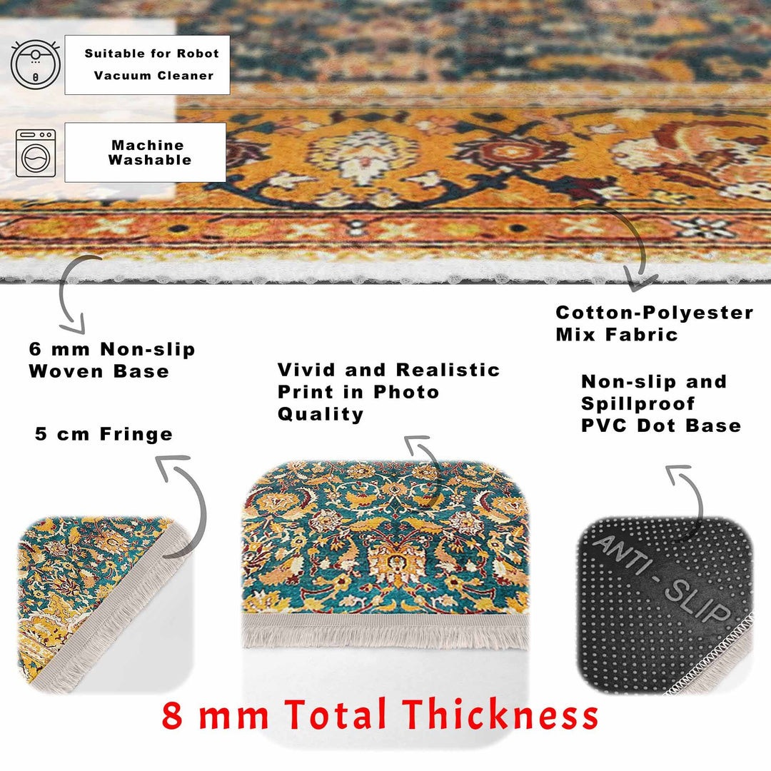 Kilim Pattern Carpet|Ethnic Geometric Rug|Farmhouse Carpet|Decorative Fringed Floor Covering|Rustic Pattern Machine-Washable Non-Slip Rug