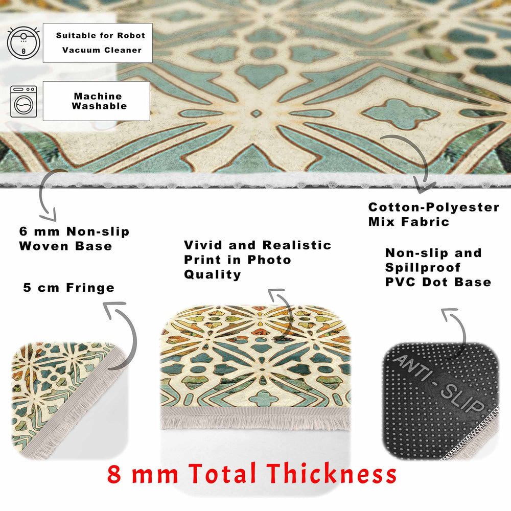 Ethnic Geometric Rug|Rug Design Carpet|Farmhouse Carpet|Decorative Fringed Floor Covering|Rustic Pattern Machine-Washable Non-Slip Mat