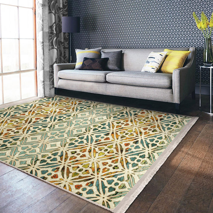 Ethnic Geometric Rug|Rug Design Carpet|Farmhouse Carpet|Decorative Fringed Floor Covering|Rustic Pattern Machine-Washable Non-Slip Mat