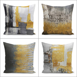 Abstract Pillow Case|Gray Yellow Cushion|Farmhouse Pillowtop|Decorative Housewarming Pillow|Outdoor Throw Pillowcase|Bedding Cushion Cover