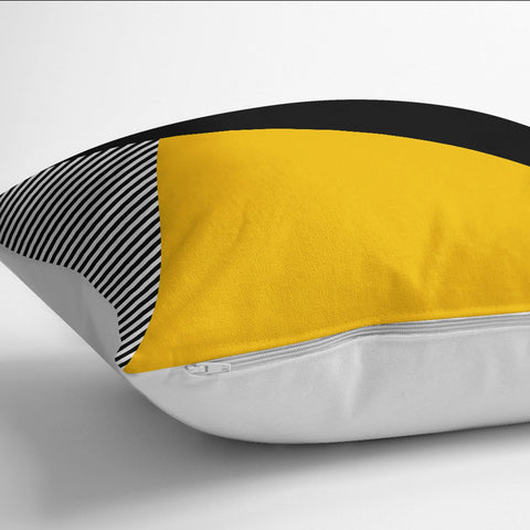 Abstract Pillow Case|Geometric Cushion|Stylish Pillowtop|Decorative Housewarming Pillow|Porch Throw Pillowcase|Yellow Black Gray Cushion