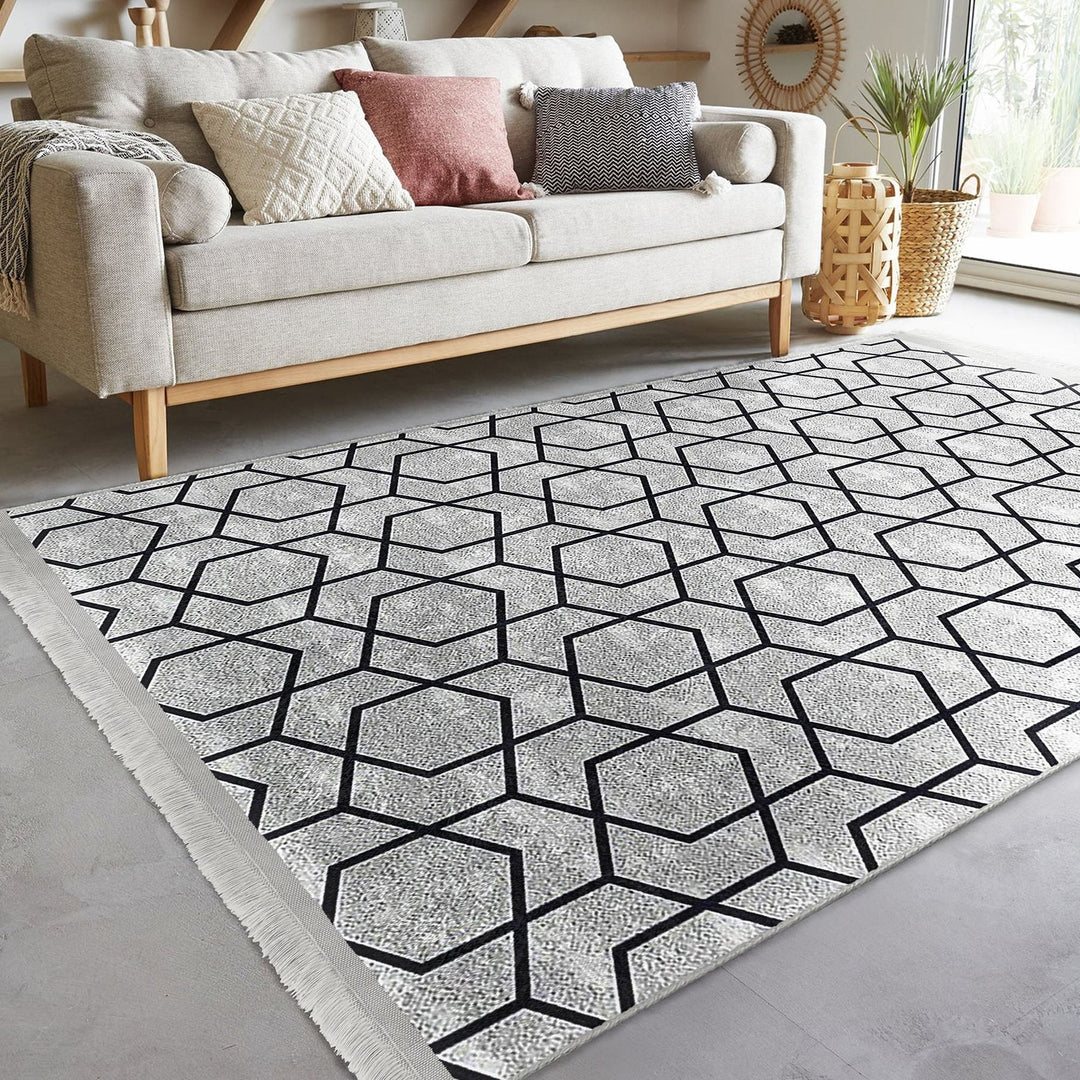 Hexagonal Pattern Rug Grey Area Rug 5x7 - Rectangle Area Rug Hexagon – Akasia