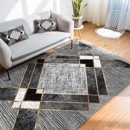 Geometric Area Rug|Gray Boho Carpet|Machine-Washable Fringed Non-Slip Mat|Abstract Multi-Purpose Anti-Slip Carpet|Stylish Living Room Rug