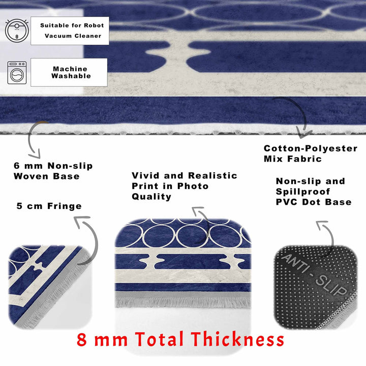 Ellipse Pattern Rug|Geometric Carpet|Bordered Area Carpet|Machine-Washable Fringed Non-Slip Mat|Abstract Design Multi-Purpose Anti-Slip Rug