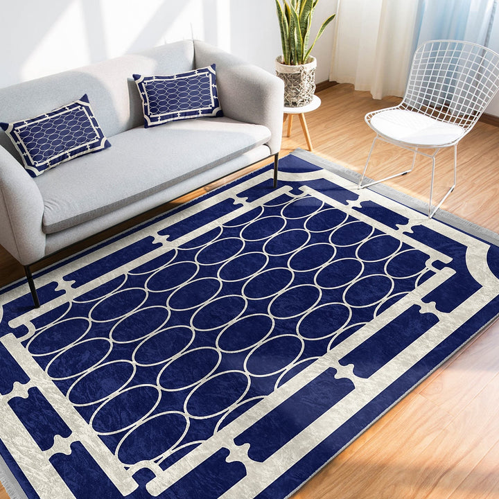 Ellipse Pattern Rug|Geometric Carpet|Bordered Area Carpet|Machine-Washable Fringed Non-Slip Mat|Abstract Design Multi-Purpose Anti-Slip Rug