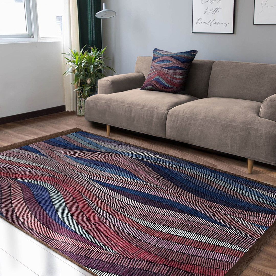 Abstract Area Rug|Modern Art Carpet|Machine-Washable Fringed Non-Slip Mat|Boho Style Multi-Purpose Anti-Slip Carpet|Abstract Living Room Rug