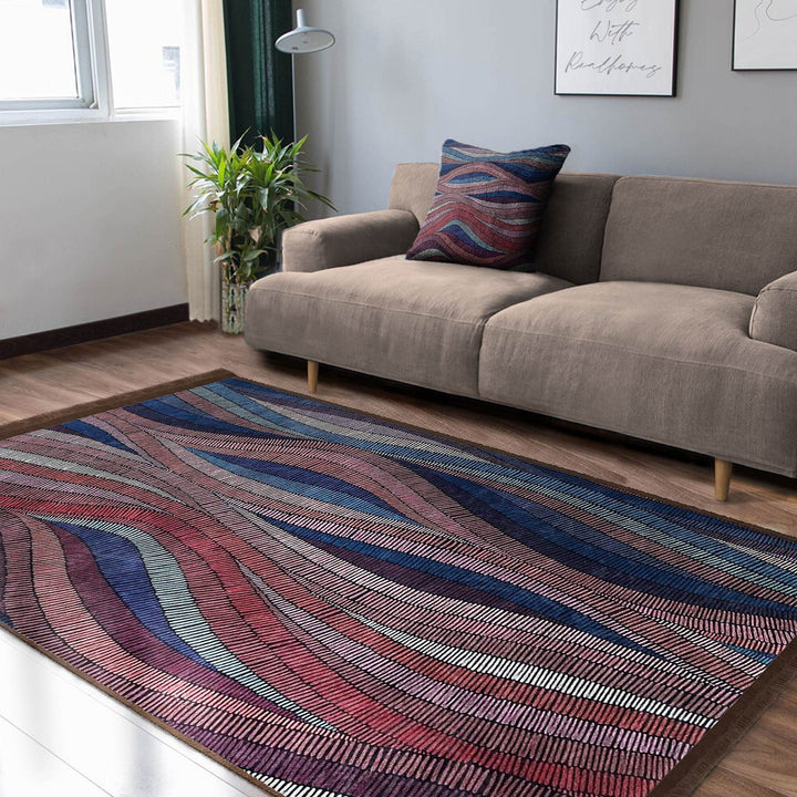 Abstract Area Rug|Modern Art Carpet|Machine-Washable Fringed Non-Slip Mat|Boho Style Multi-Purpose Anti-Slip Carpet|Abstract Living Room Rug