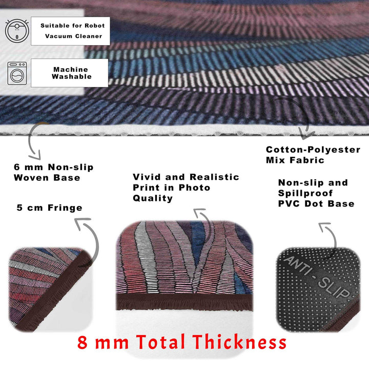 Abstract Area Rug|Modern Art Carpet|Machine-Washable Fringed Non-Slip Mat|Boho Style Multi-Purpose Anti-Slip Carpet|Abstract Living Room Rug