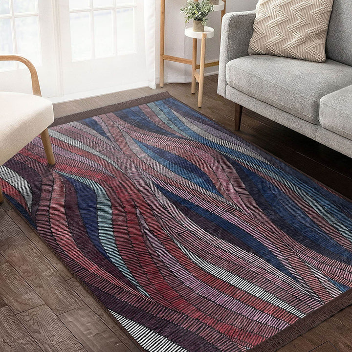 Abstract Area Rug|Modern Art Carpet|Machine-Washable Fringed Non-Slip Mat|Boho Style Multi-Purpose Anti-Slip Carpet|Abstract Living Room Rug