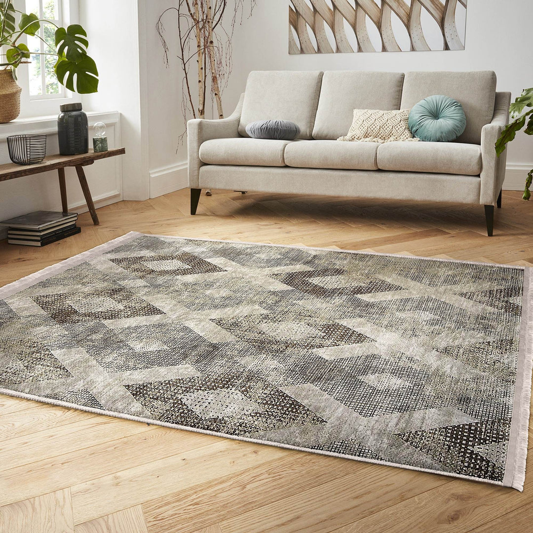 Diamond Pattern Rug|Boho Style Carpet|Machine-Washable Fringed Non-Slip Mat|Stylish Multi-Purpose Anti-Slip Carpet|Abstract Living Room Rug