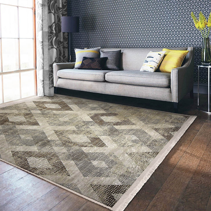 Diamond Pattern Rug|Boho Style Carpet|Machine-Washable Fringed Non-Slip Mat|Stylish Multi-Purpose Anti-Slip Carpet|Abstract Living Room Rug