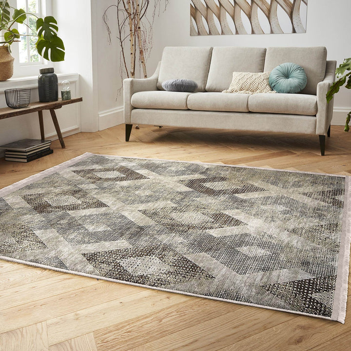 Diamond Pattern Rug|Boho Style Carpet|Machine-Washable Fringed Non-Slip Mat|Stylish Multi-Purpose Anti-Slip Carpet|Abstract Living Room Rug