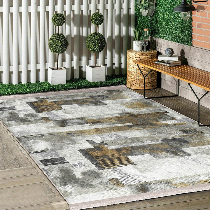 Abstract Area Rug|Worn Looking Carpet|Machine-Washable Fringed Non-Slip Mat|Farmhouse Multi-Purpose Anti-Slip Carpet|Boho Living Room Carpet